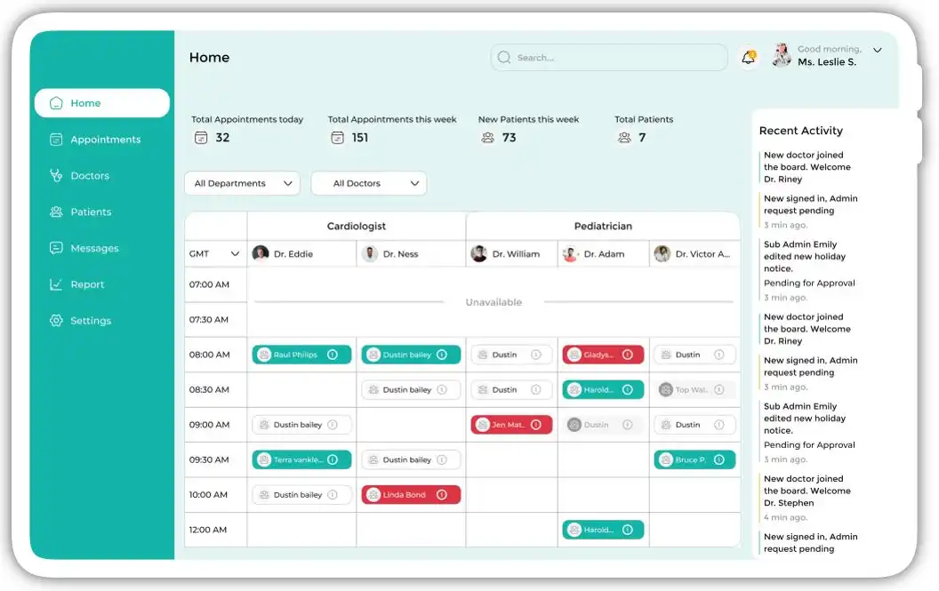 Tablet Admin screen layout